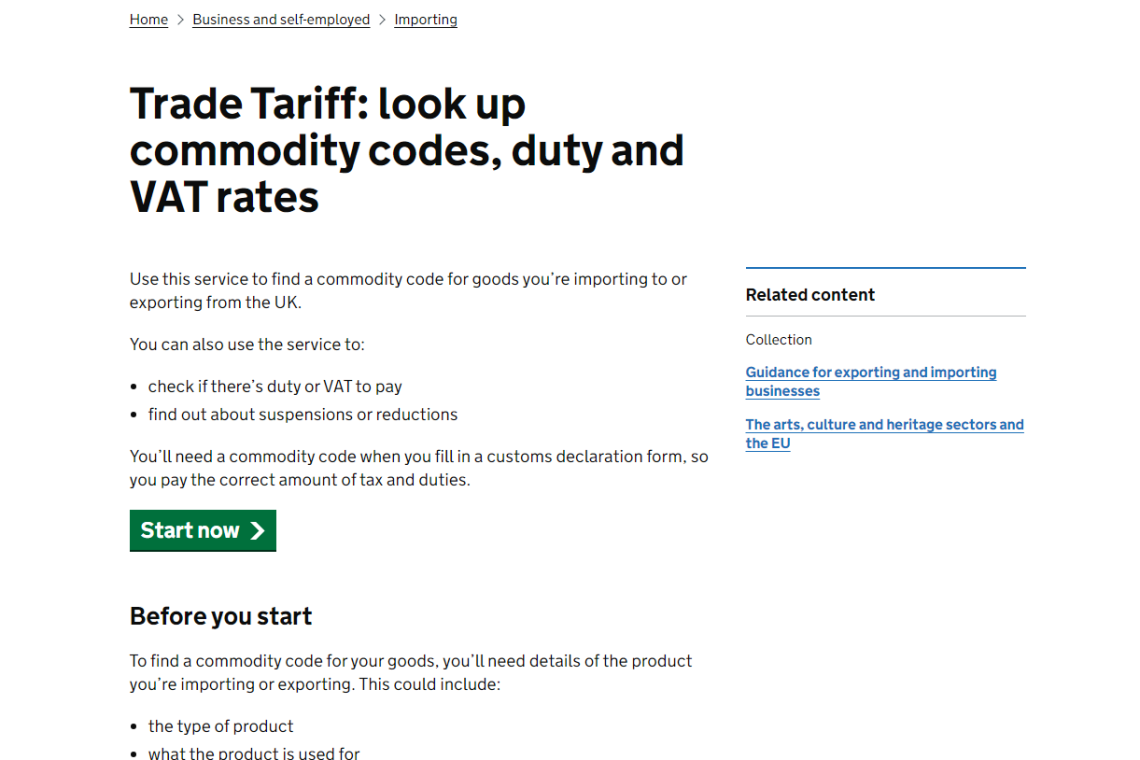 UK Trade Tariff Home page